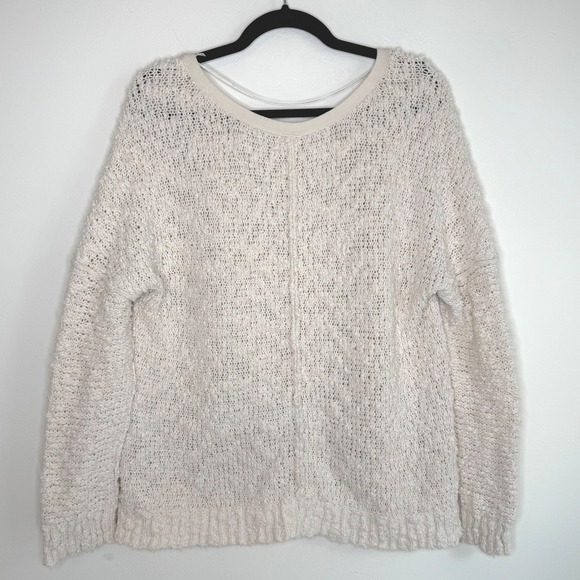 Free People Songbird Chunky Textured Oversized Pullover Sweater Med Cream Cozy - Picture 9 of 13